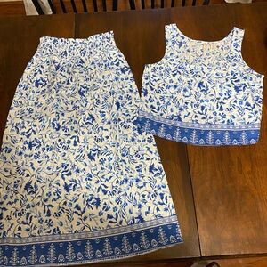 Joie Blue and White Linen Floral Top